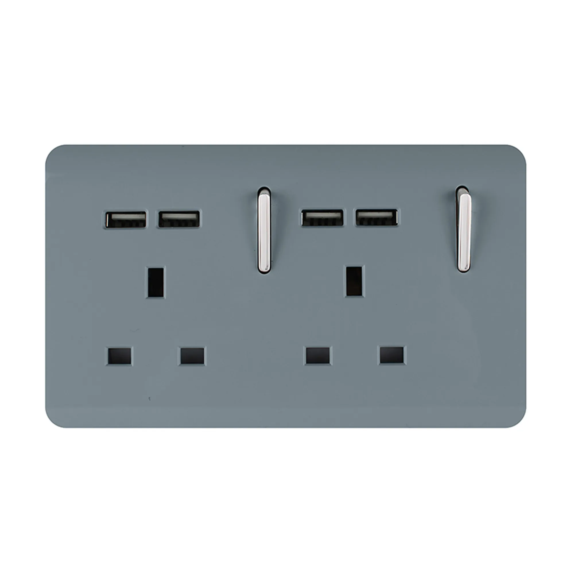 2 Gang 13Amp Switched Double Socket With 4X 2.1Mah USB Cool Grey